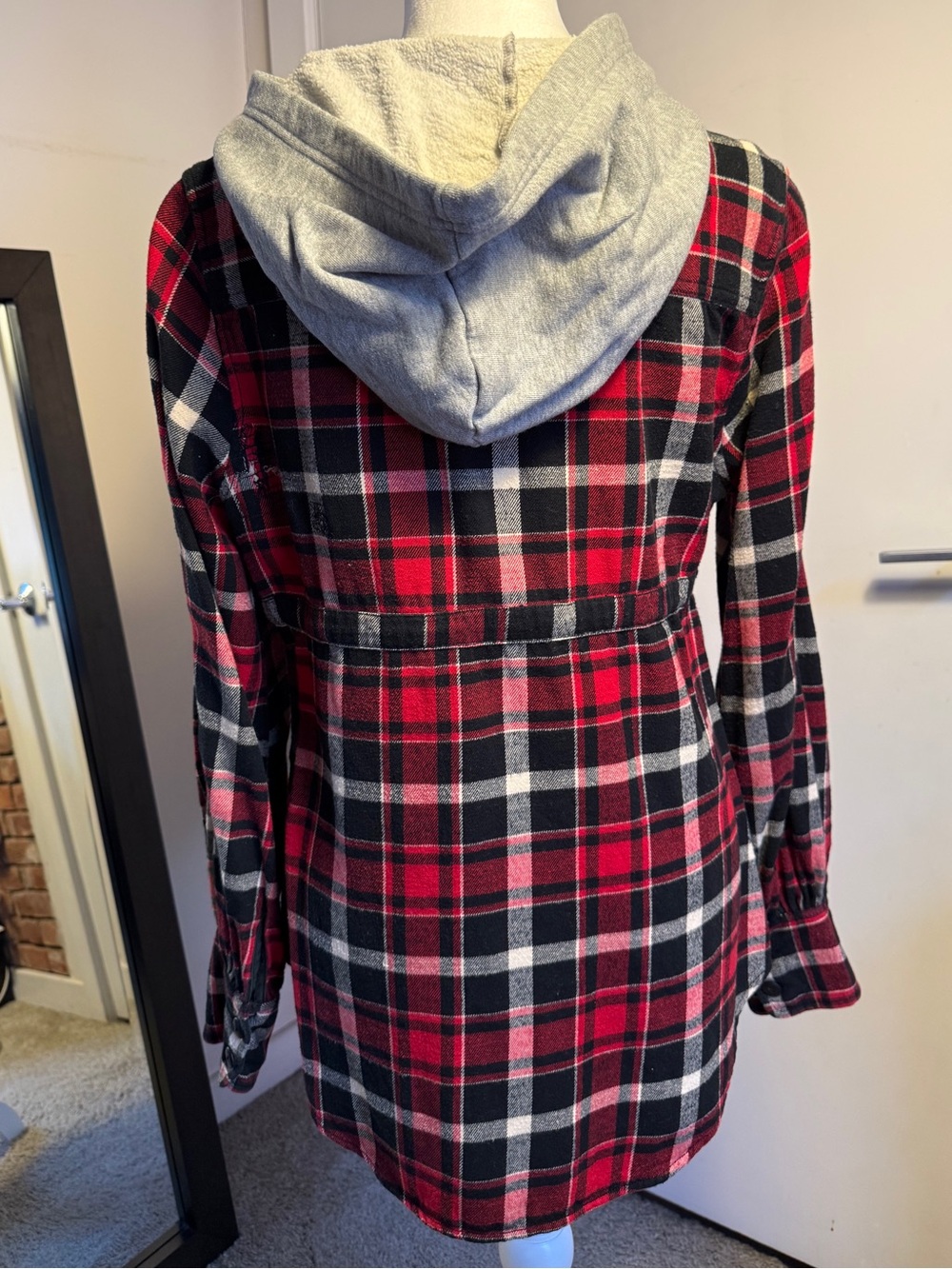 Free People Red & Black Plaid Hooded Flannel - Picture 3 of 5